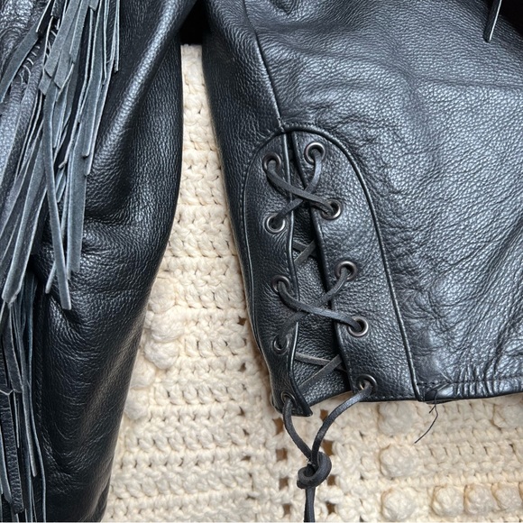 Vintage Black Leather Rose Motorcycle Jacket - Picture 3 of 7